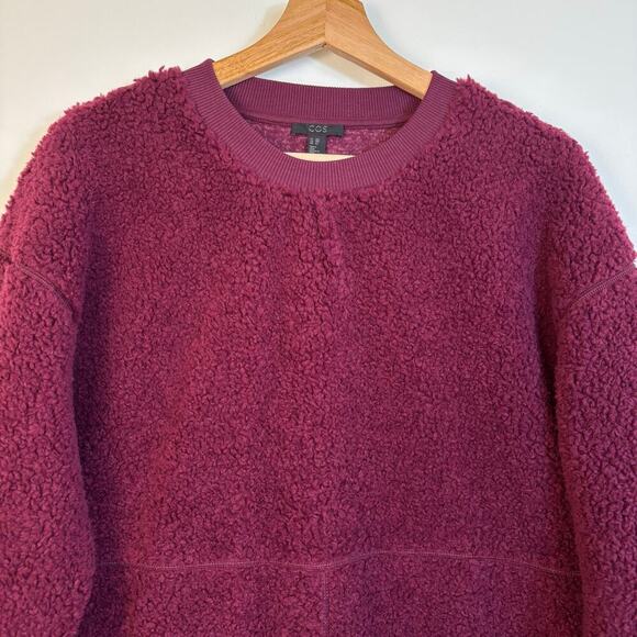 COS Oversized Teddy Fleece Sweatshirt Size XS Wool Blend Burgundy Crew Neck - Picture 3 of 13